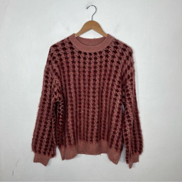 Pinch Pink Red Houndstooth Oversized Sweater Size Large NWT - Picture 1 of 13